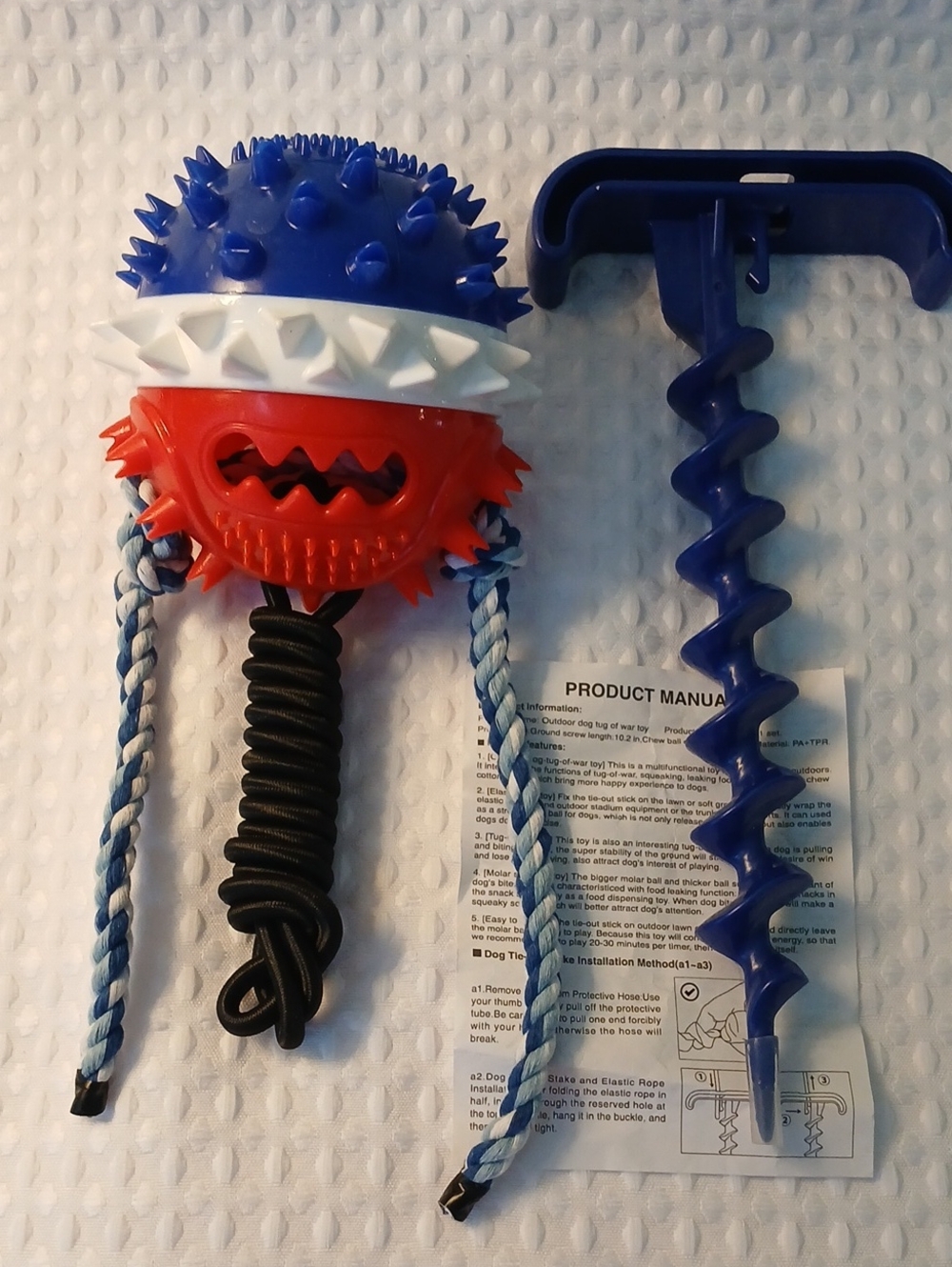 Outdoor Dog Tug of War Toy Red/WhiteBlue with Food Dispensing Function